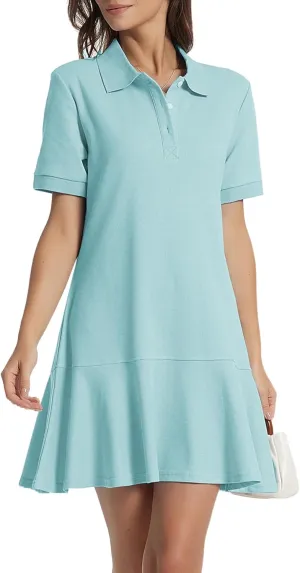 Polo Dress for Women Short Sleeve Ruffle Hem Golf Tennis Workout Dress Pleated Summer Mini Dresses