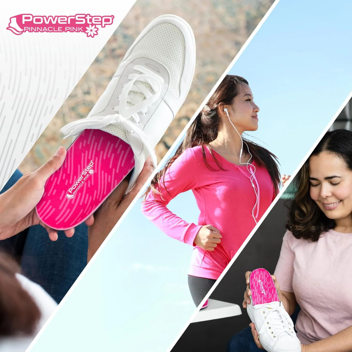 PowerStep Pinnacle Pink Orthotics for Women - Arch Support Inserts for Plantar Fasciitis Relief- Made in USA- Maximum Cushioning Arch Support, Deep Heel Cup for Pronation (W 7-7.5, M 5-5.5)