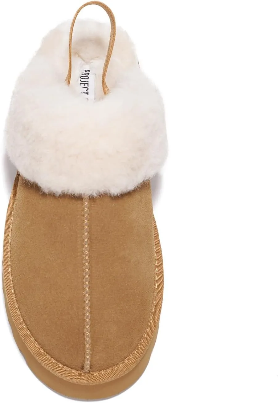 Project Cloud Genuine Suede Slippers for Women Indoor & Outdoor Disquette Womens Sandals Memory Foam Clogs for Women Shoes - Fur Water-Resistant House Shoes for Women Footwear (Slingy)