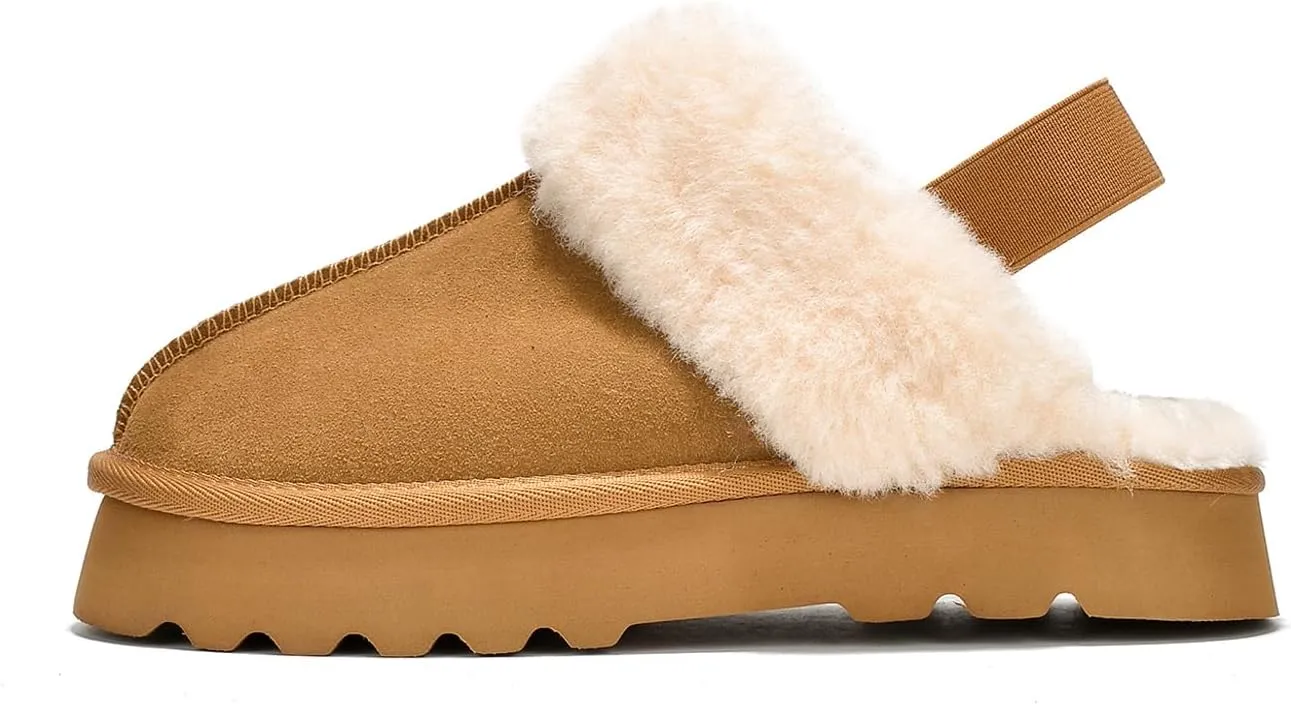 Project Cloud Genuine Suede Slippers for Women Indoor & Outdoor Disquette Womens Sandals Memory Foam Clogs for Women Shoes - Fur Water-Resistant House Shoes for Women Footwear (Slingy)