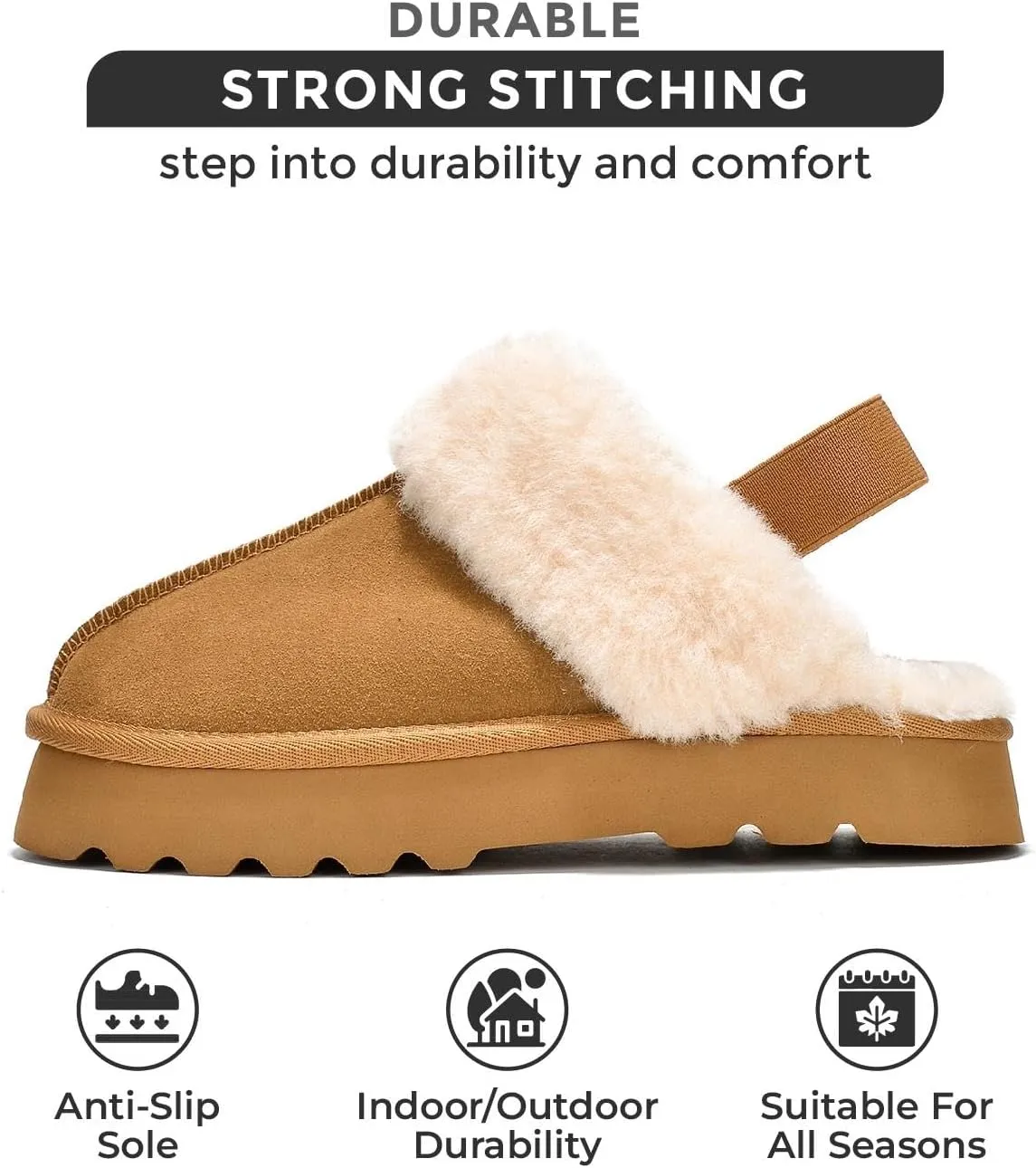 Project Cloud Genuine Suede Slippers for Women Indoor & Outdoor Disquette Womens Sandals Memory Foam Clogs for Women Shoes - Fur Water-Resistant House Shoes for Women Footwear (Slingy)
