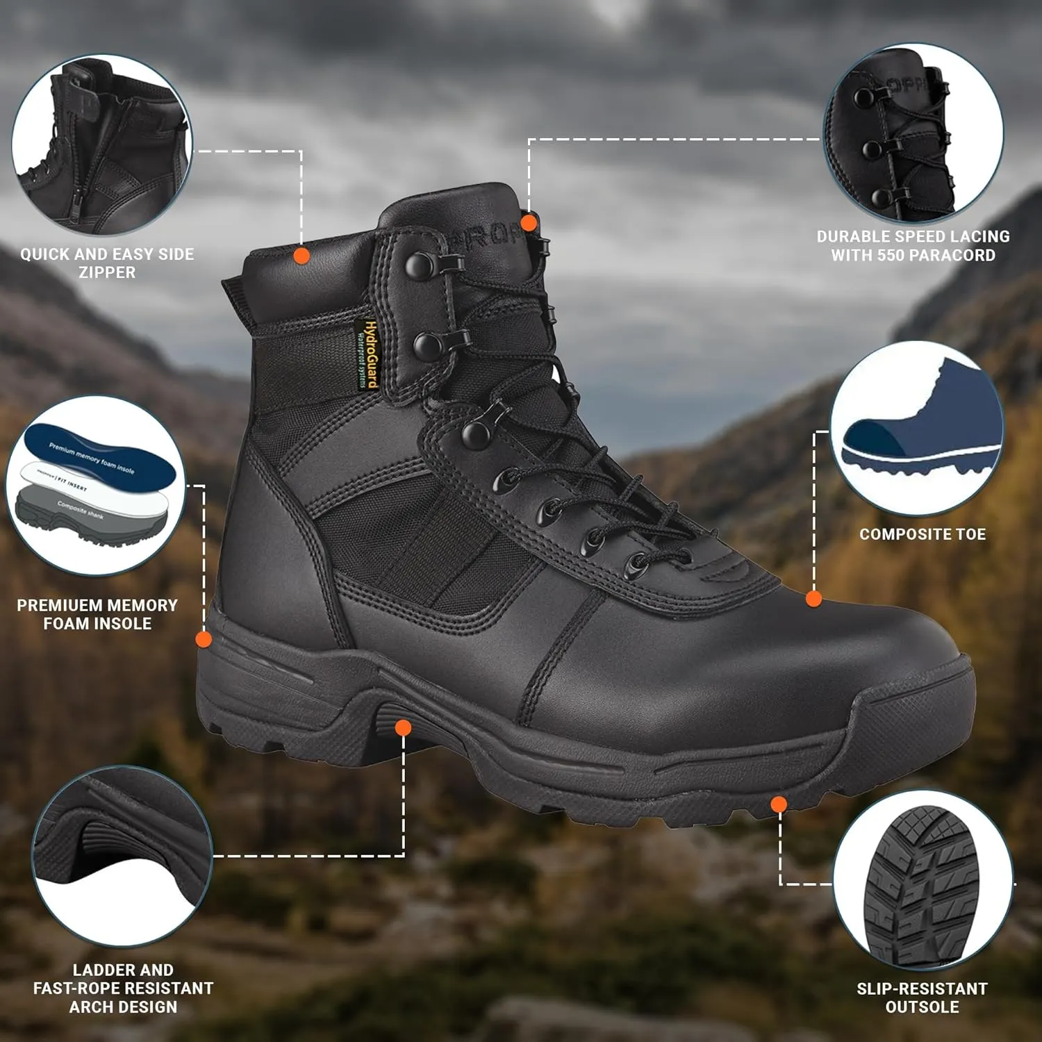 Propper Men's Series 100 6" Side Zip Boot Waterproof Comp Toe Military and Tactical