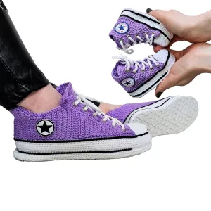 Purple Matching Family Slippers, Handmade Organic Cotton Boots & Sneakers Parents Newborns Various Colors Socks