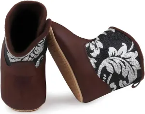 QIETION Leather Western Boots Cowboy Bootie Soft Sole Non-Slip Crib Shoes for Baby Girls Boys Infant Toddler Newborn