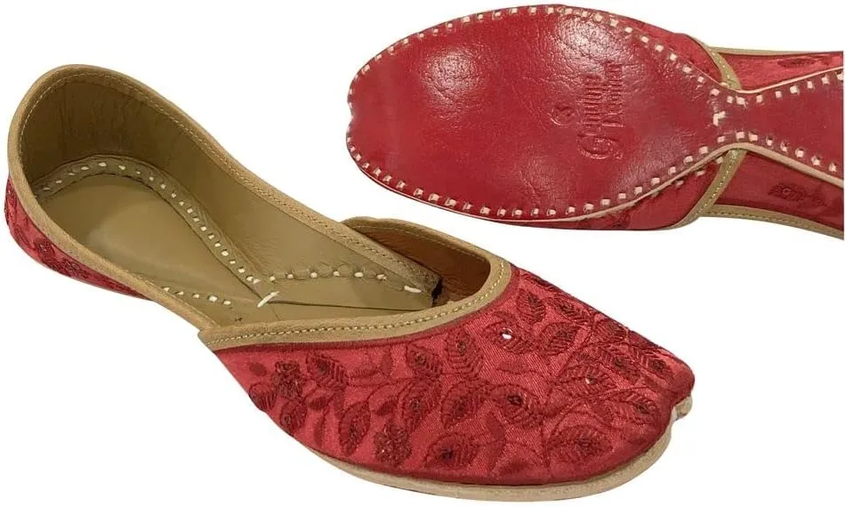Red Bridal Flats Wedding Shoes Indian Punjabi Jutti for Women Mojari Designer Juti