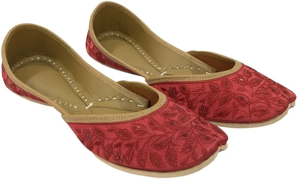 Red Bridal Flats Wedding Shoes Indian Punjabi Jutti for Women Mojari Designer Juti