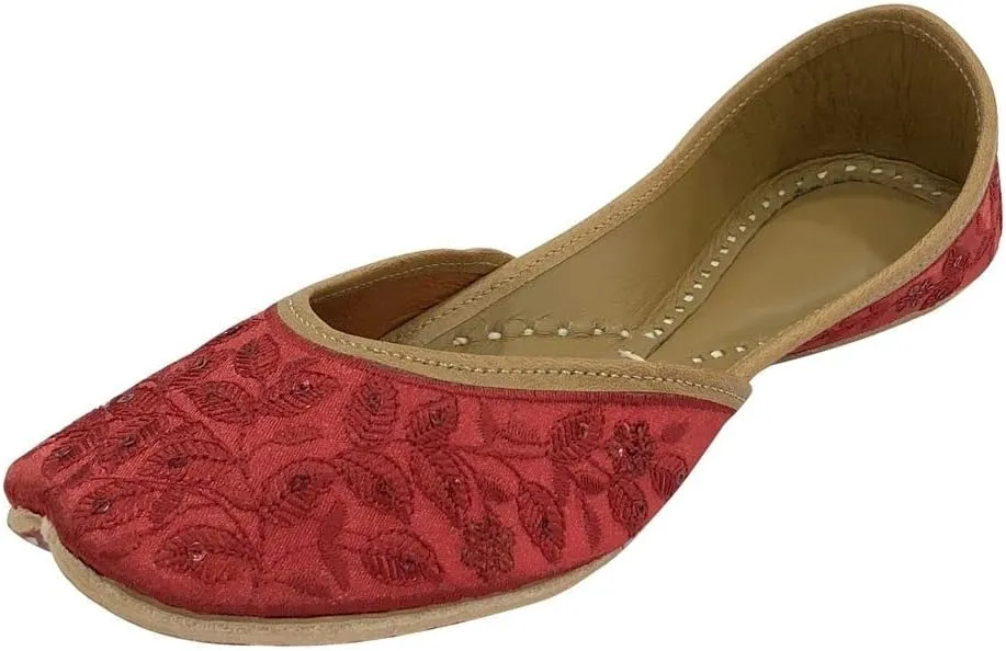 Red Bridal Flats Wedding Shoes Indian Punjabi Jutti for Women Mojari Designer Juti
