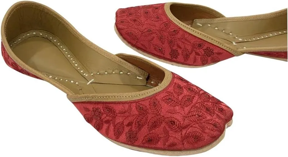 Red Bridal Flats Wedding Shoes Indian Punjabi Jutti for Women Mojari Designer Juti