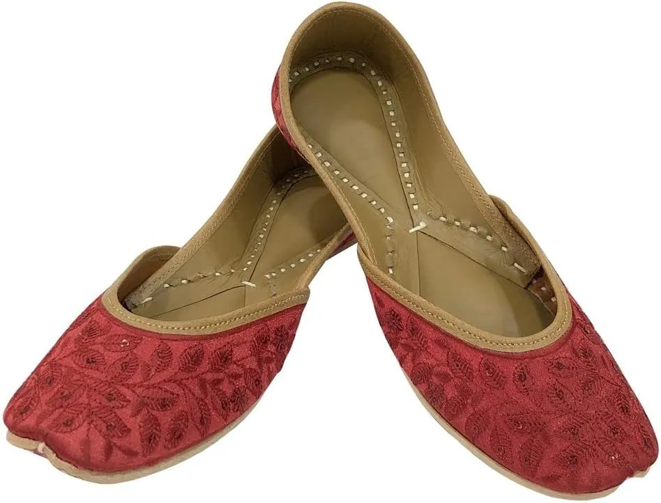 Red Bridal Flats Wedding Shoes Indian Punjabi Jutti for Women Mojari Designer Juti