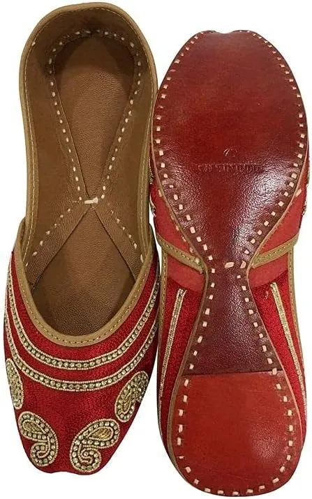 Red Jutti Flats for Women Punjabi Jootis Shoes Bohemian Flat Sandles Handmade Beaded Traditional Ballerina