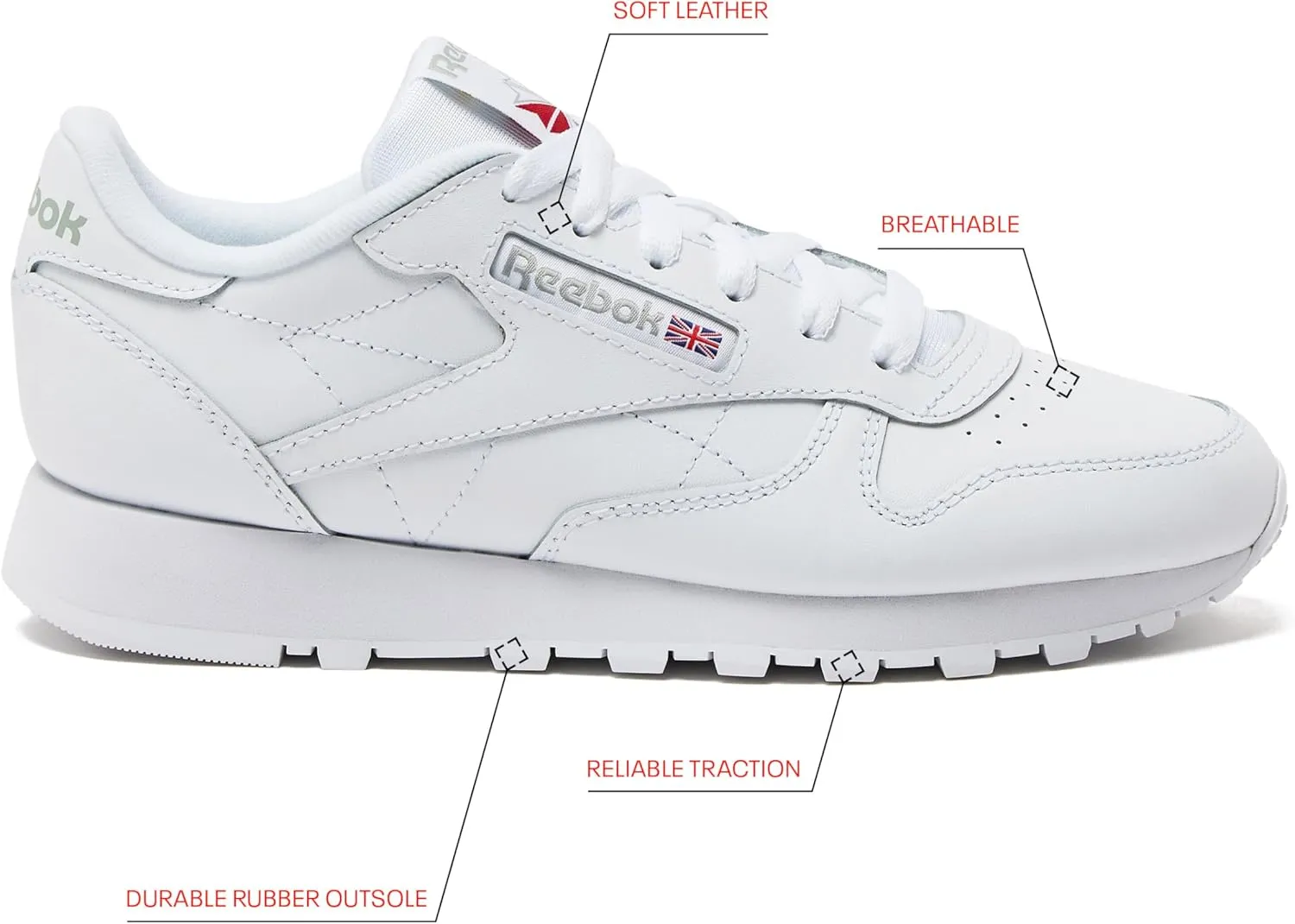 Reebok Classic Leather Sneakers for Women - Black or White Tennis Shoes Womens Size 5 to 12