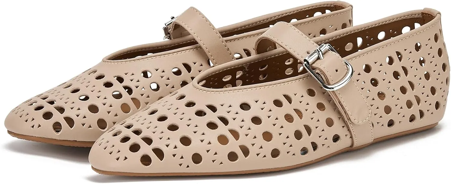 Rhinestone Ballet Flats for Women,Women's Sparkly Crystal-Embellished Ballerina Shoes Mesh Flats Fishnet Buckle Strap Mesh Ballet Flats Comfortable Round Toe Casual Dress Mary Jane Shoes