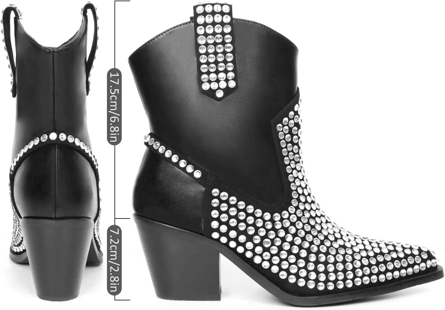 Rhinestone Cowboy Ankle Boots for Women's with Pointed Toe and Chunky Heel Design Western Cowgirl Boots Pointed Toe Glitter Party Dress Sparkly Shoes