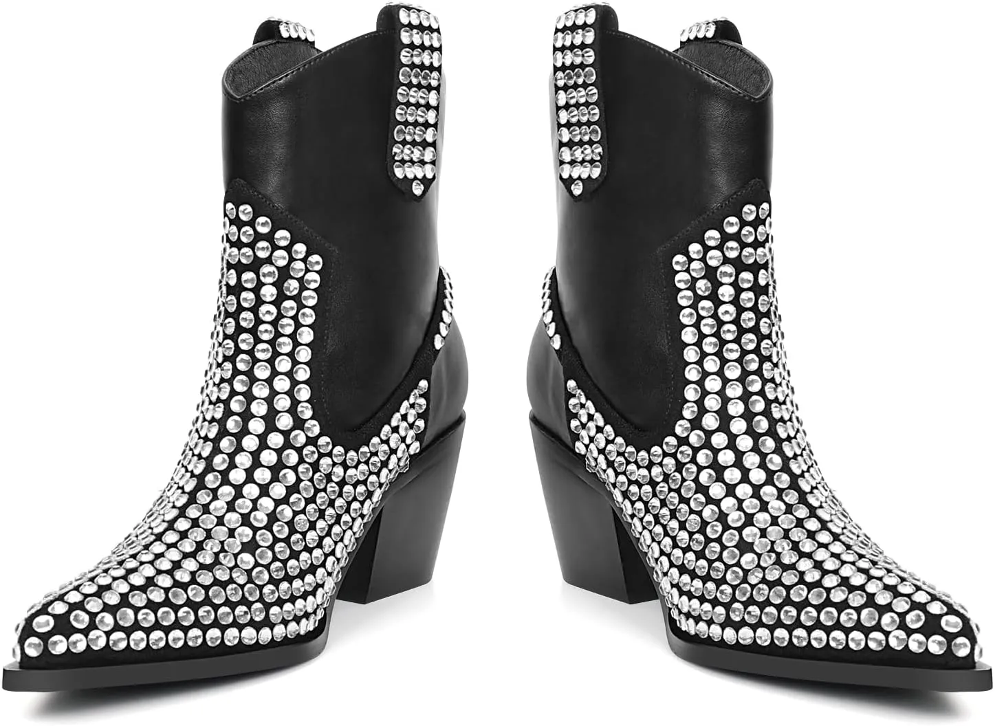 Rhinestone Cowboy Ankle Boots for Women's with Pointed Toe and Chunky Heel Design Western Cowgirl Boots Pointed Toe Glitter Party Dress Sparkly Shoes