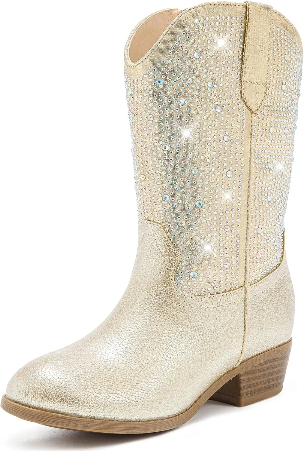 Rhinestone Sparkly Girls Cowgirl Cowboy Boots Little Kids Dress Boot Pointed Toes Low Heel Mid Calf Zipper Party Birthday Toddler to Big Kid