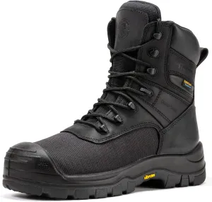 ROCKROOSTER Beaufort CSA Men's Work Boots, 8" Composite Toe Waterproof Black Vibram Rubber Lace up Leather Construction Boots, Metal Free, Cut Resistant, ASTM F2413-18 PR EH, VAK830