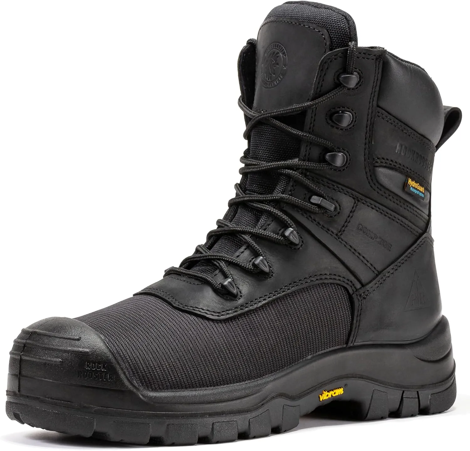 ROCKROOSTER Beaufort CSA Men's Work Boots, 8" Composite Toe Waterproof Black Vibram Rubber Lace up Leather Construction Boots, Metal Free, Cut Resistant, ASTM F2413-18 PR EH, VAK830