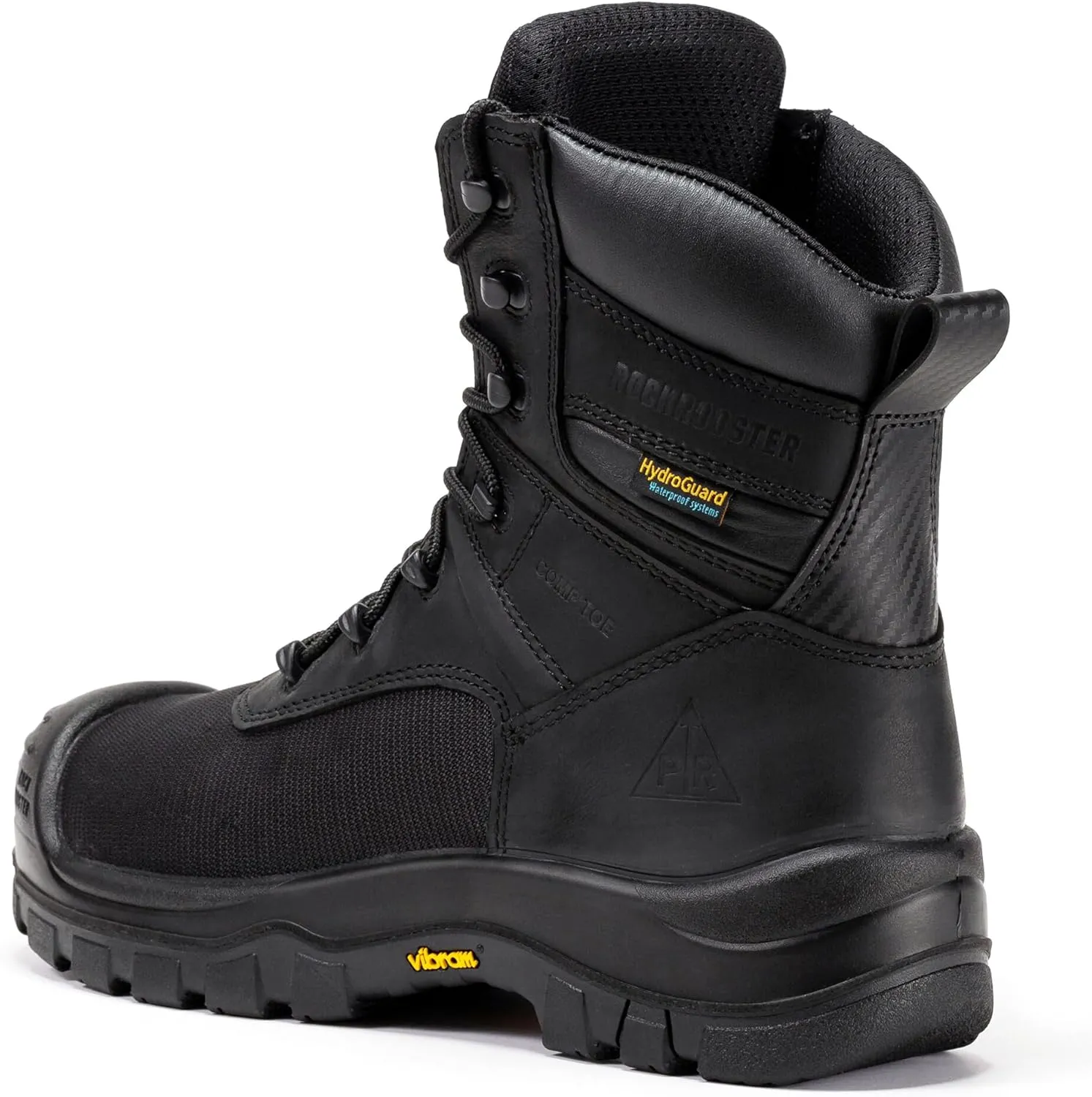 ROCKROOSTER Beaufort CSA Men's Work Boots, 8" Composite Toe Waterproof Black Vibram Rubber Lace up Leather Construction Boots, Metal Free, Cut Resistant, ASTM F2413-18 PR EH, VAK830