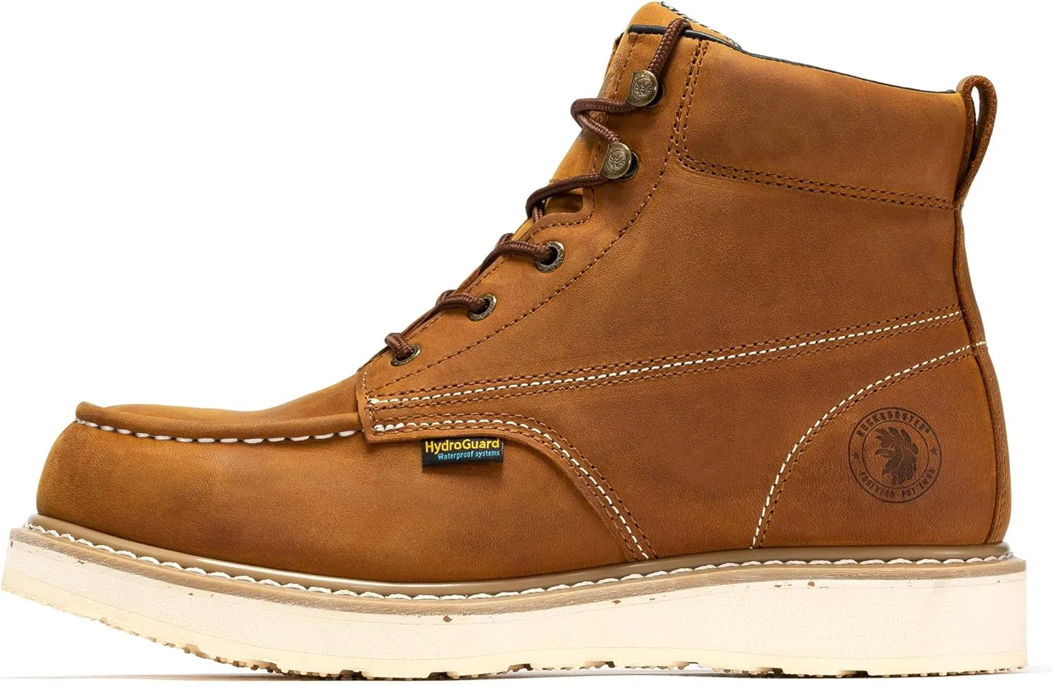 ROCKROOSTER Edgewood Waterproof Moc Toe Work Boots for Men, 6" Steel Toe Wedge Non-Slip Rubber Outsole Safety Boot, Brown Leather Roofer Asphalt Boots, Comfort, Anti-Fatigue, ASTM F2413-18 EH SAP858