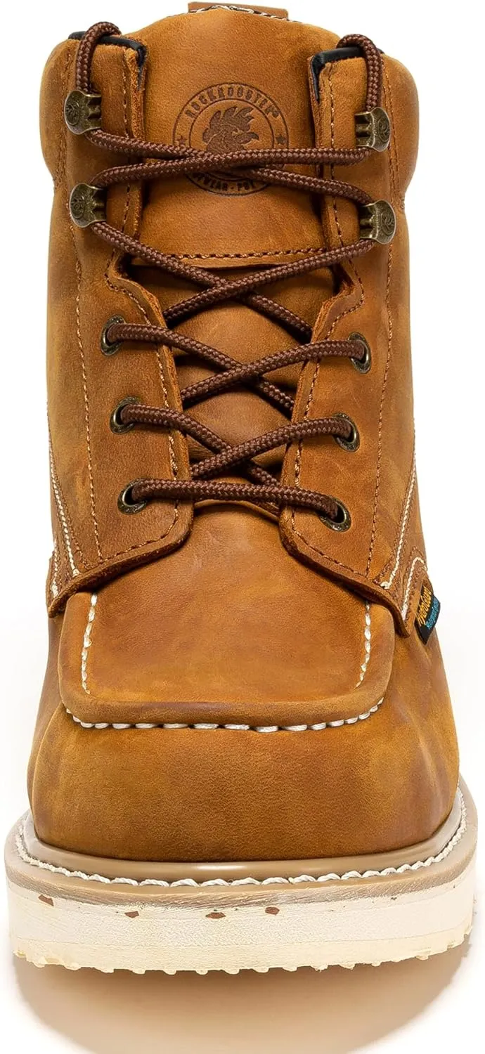 ROCKROOSTER Edgewood Waterproof Moc Toe Work Boots for Men, 6" Steel Toe Wedge Non-Slip Rubber Outsole Safety Boot, Brown Leather Roofer Asphalt Boots, Comfort, Anti-Fatigue, ASTM F2413-18 EH SAP858