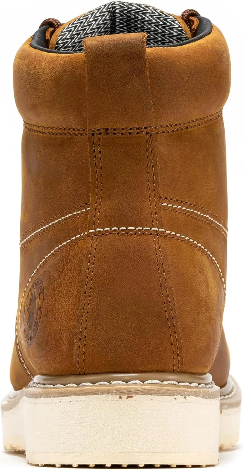 ROCKROOSTER Edgewood Waterproof Moc Toe Work Boots for Men, 6" Steel Toe Wedge Non-Slip Rubber Outsole Safety Boot, Brown Leather Roofer Asphalt Boots, Comfort, Anti-Fatigue, ASTM F2413-18 EH SAP858