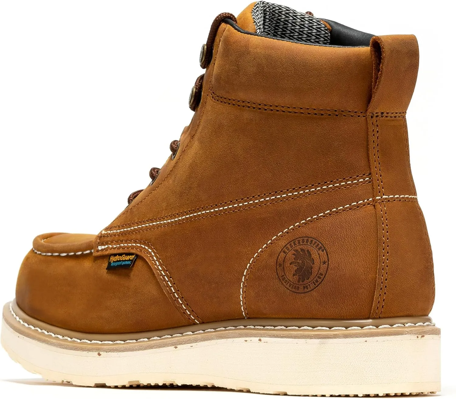 ROCKROOSTER Edgewood Waterproof Moc Toe Work Boots for Men, 6" Steel Toe Wedge Non-Slip Rubber Outsole Safety Boot, Brown Leather Roofer Asphalt Boots, Comfort, Anti-Fatigue, ASTM F2413-18 EH SAP858