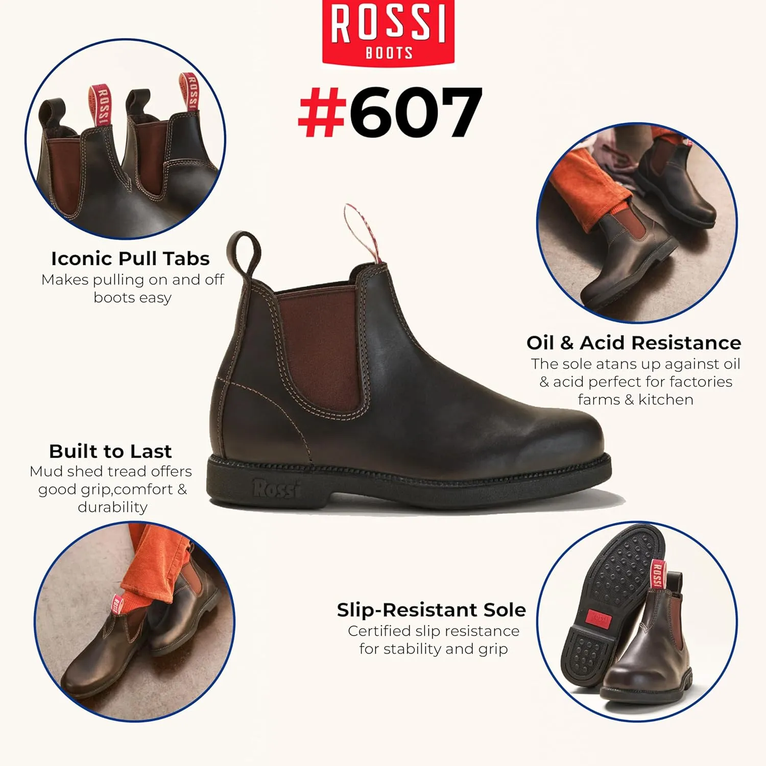 Rossi Booma 607 Leather Chelsea Australian Unisex Ankle Boots