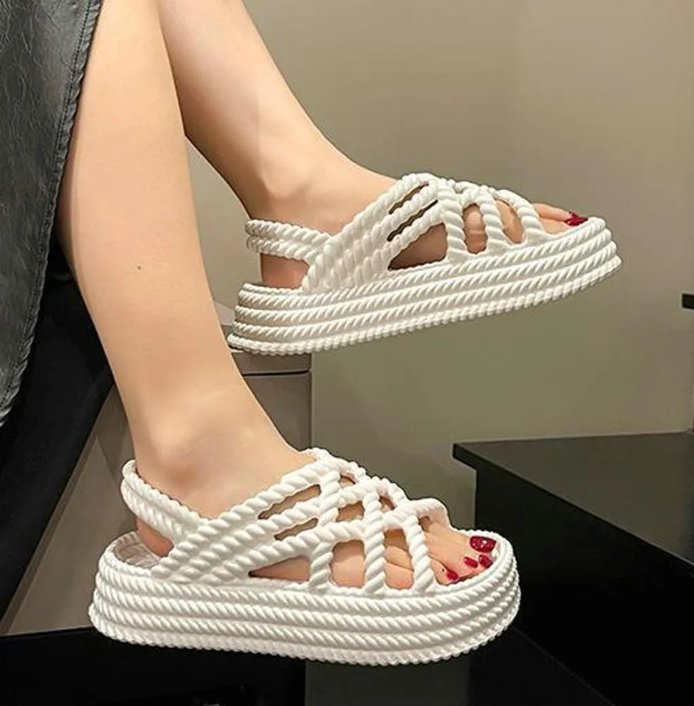 Rungion Women's Comfortable Platform Sandals Braided Criss-Cross Slide Strappy Walking Sandals Outdoor Summer Beach Slipper Shose