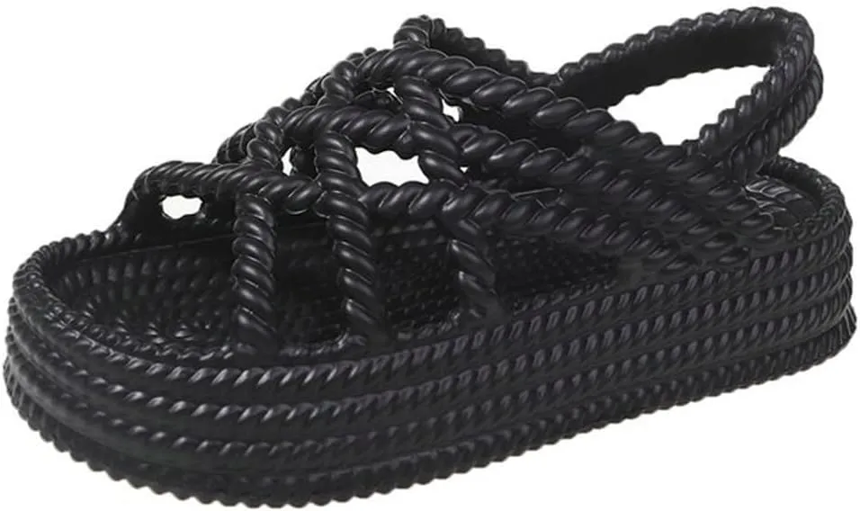 Rungion Women's Comfortable Platform Sandals Braided Criss-Cross Slide Strappy Walking Sandals Outdoor Summer Beach Slipper Shose