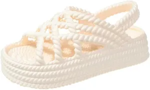 Rungion Women's Comfortable Platform Sandals Braided Criss-Cross Slide Strappy Walking Sandals Outdoor Summer Beach Slipper Shose