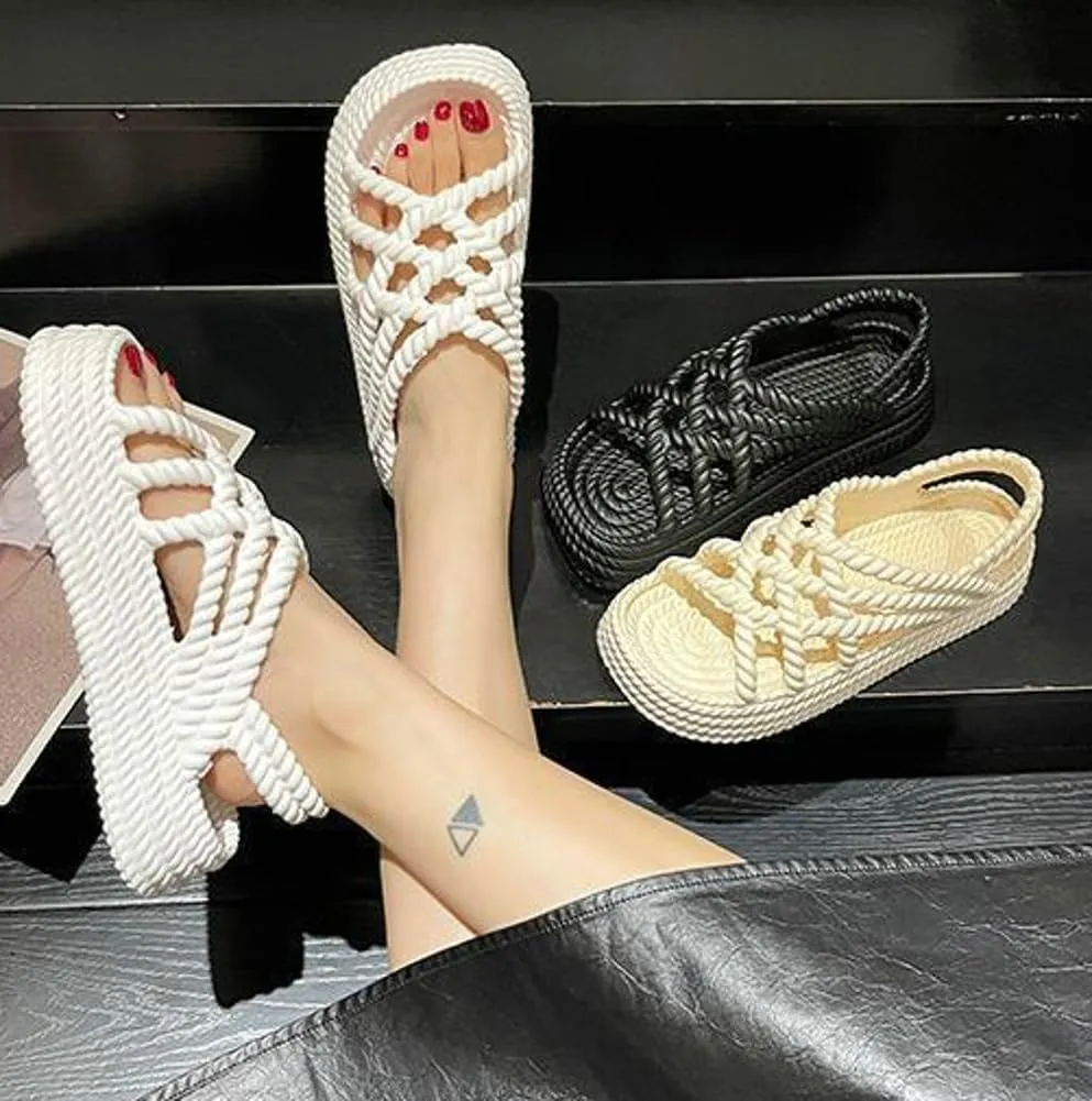 Rungion Women's Comfortable Platform Sandals Braided Criss-Cross Slide Strappy Walking Sandals Outdoor Summer Beach Slipper Shose