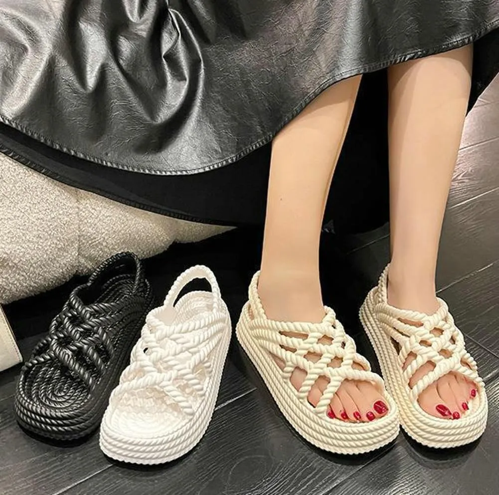 Rungion Women's Comfortable Platform Sandals Braided Criss-Cross Slide Strappy Walking Sandals Outdoor Summer Beach Slipper Shose