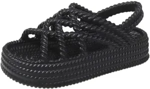 Rungion Women's Comfortable Platform Sandals Braided Criss-Cross Slide Strappy Walking Sandals Outdoor Summer Beach Slipper Shose