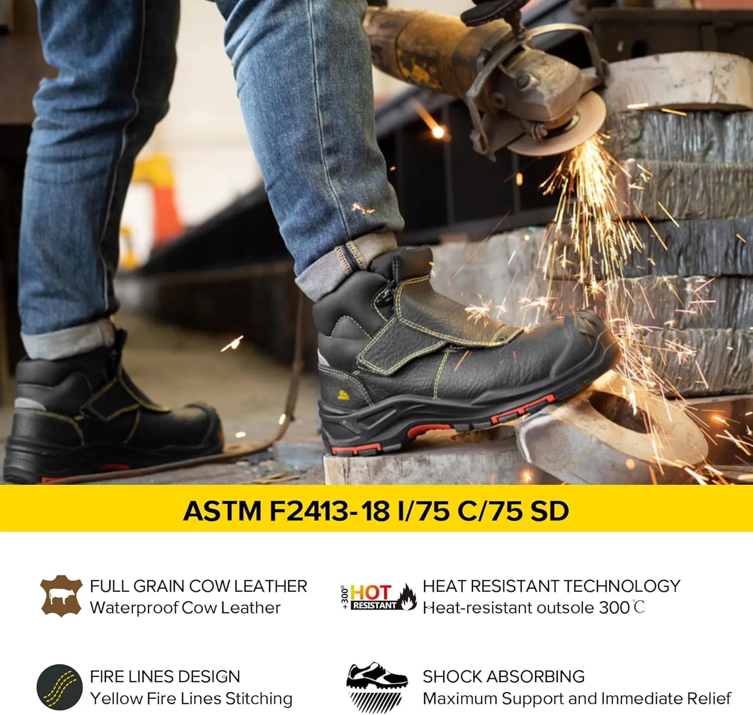 SAFETOE Welding Boots for Men - Composite Toe Safety Boot, Fire and 300 Heat Resistant, Welder Working Footwear