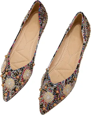 SAILING LU Women's Flats Shoes Sparkly Rhinestone Dressy Casual Slip ons Ballet Flats Floral Dress Shoes for Women Wedding Flats Comfortable
