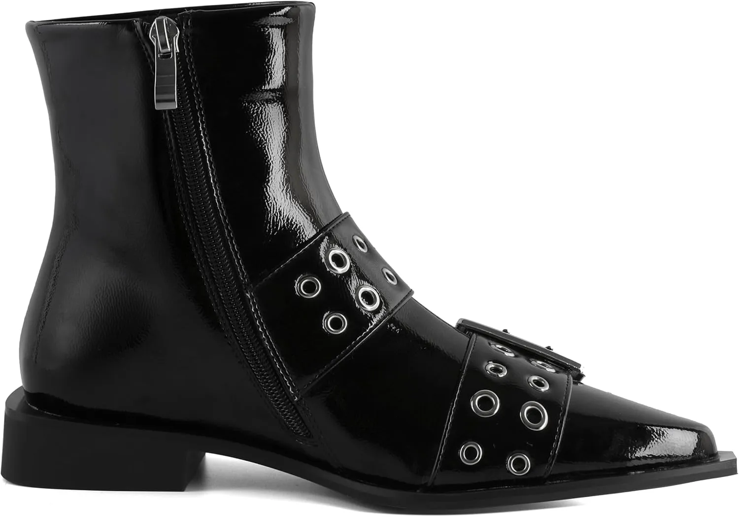 SAMMITOP Women's Ankle Boot Chunky Low Heel Dress Ankle Boots Classic Pointed Toe Side Zipper Chelsea Booties with Metal Buckle Eyelet 1.2 Inch