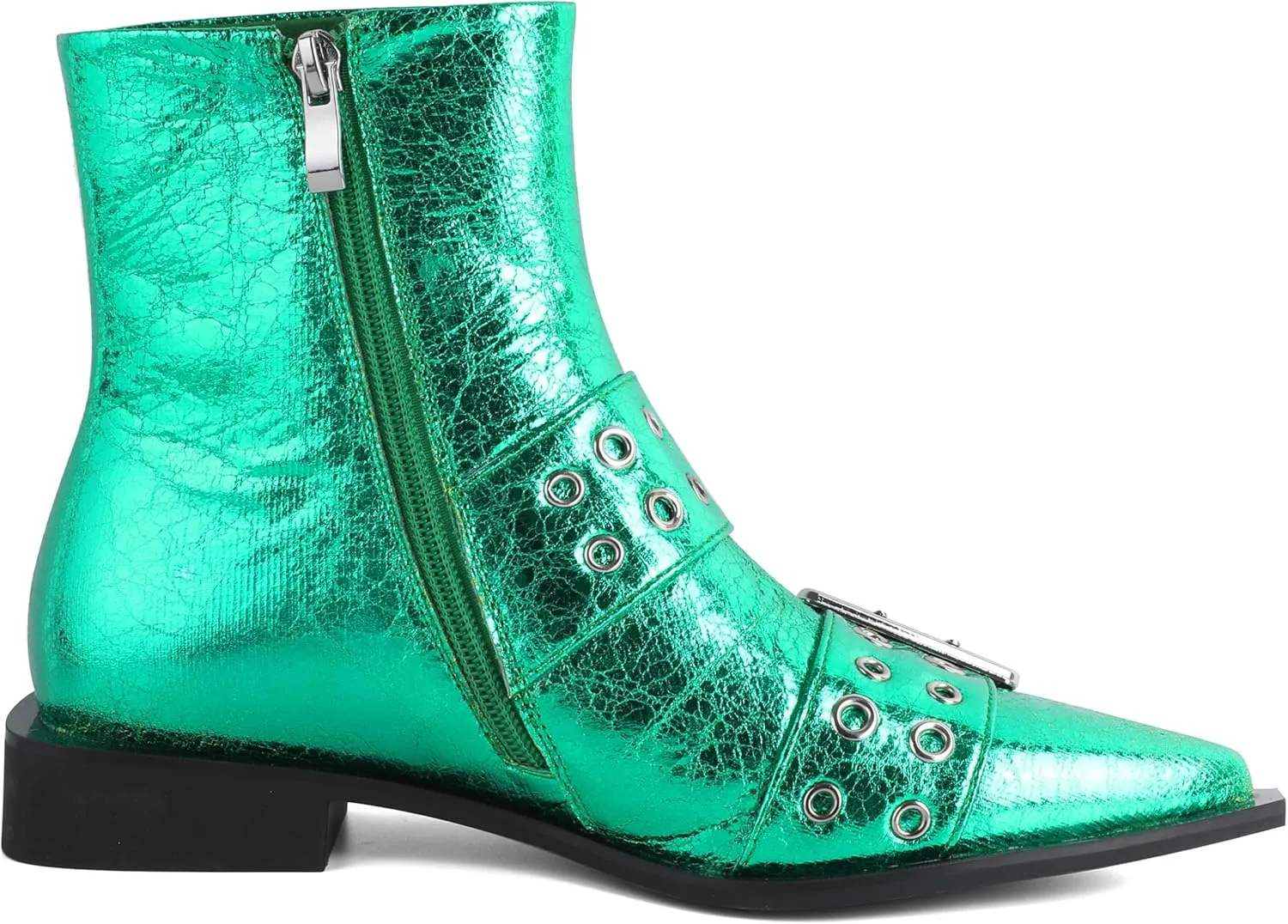 SAMMITOP Women's Ankle Boot Chunky Low Heel Dress Ankle Boots Classic Pointed Toe Side Zipper Chelsea Booties with Metal Buckle Eyelet 1.2 Inch