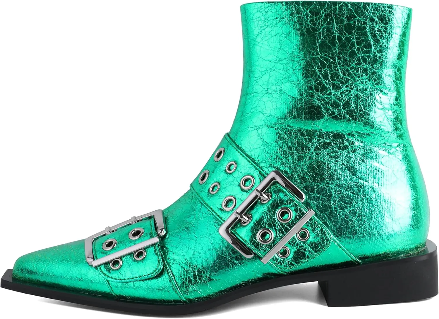 SAMMITOP Women's Ankle Boot Chunky Low Heel Dress Ankle Boots Classic Pointed Toe Side Zipper Chelsea Booties with Metal Buckle Eyelet 1.2 Inch
