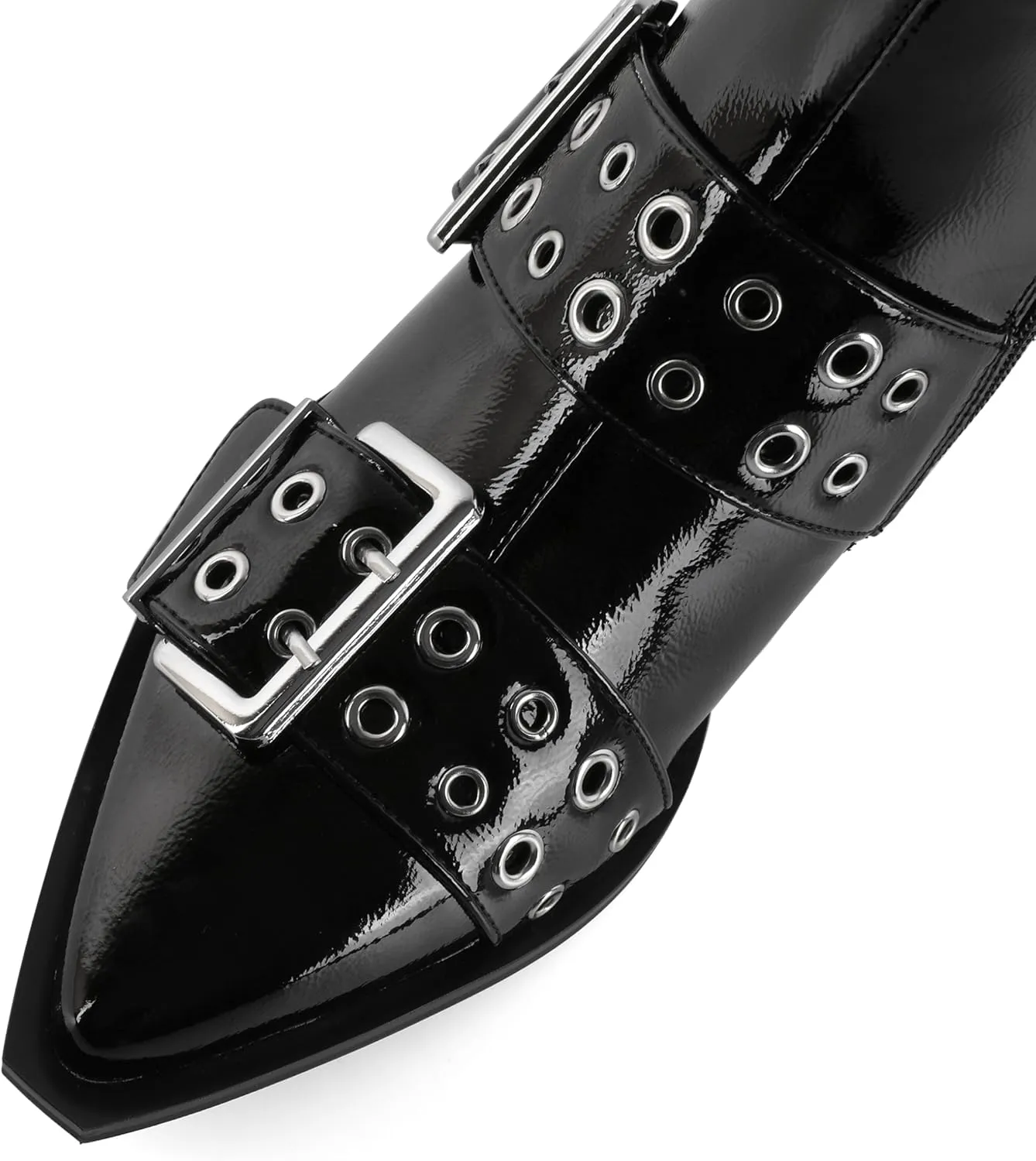 SAMMITOP Women's Ankle Boot Chunky Low Heel Dress Ankle Boots Classic Pointed Toe Side Zipper Chelsea Booties with Metal Buckle Eyelet 1.2 Inch