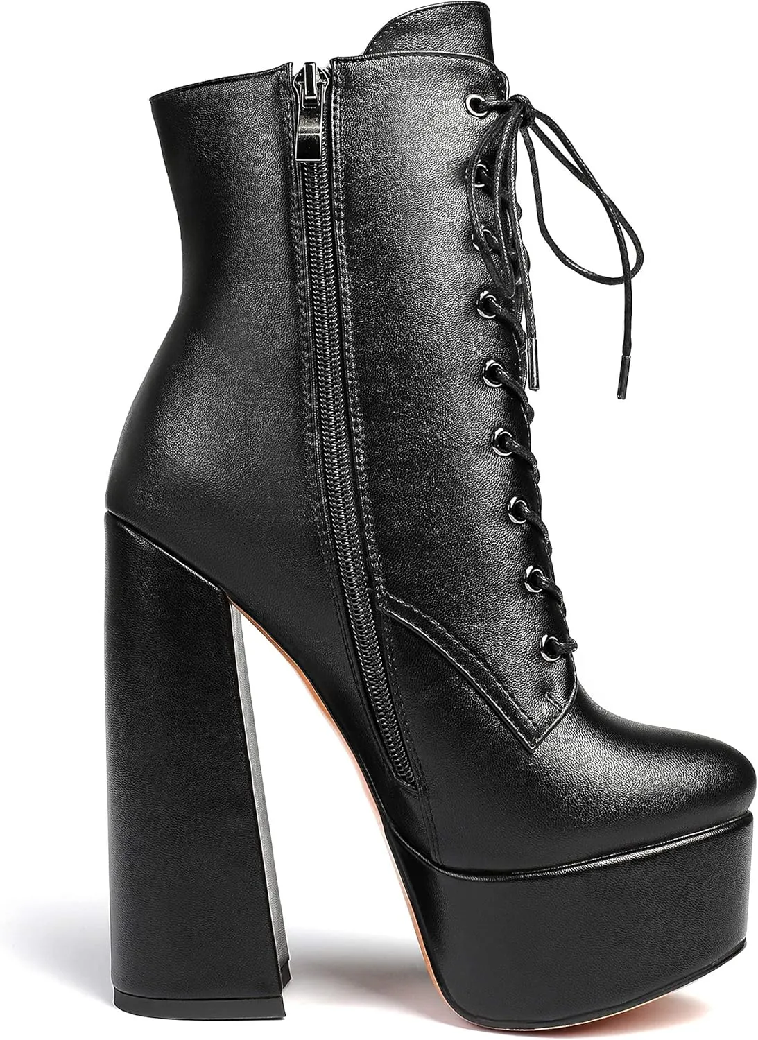 SAMMITOP Women's Round Toe Chunky Heel Boots Platform Lace Up Animal Print Ankle Boots