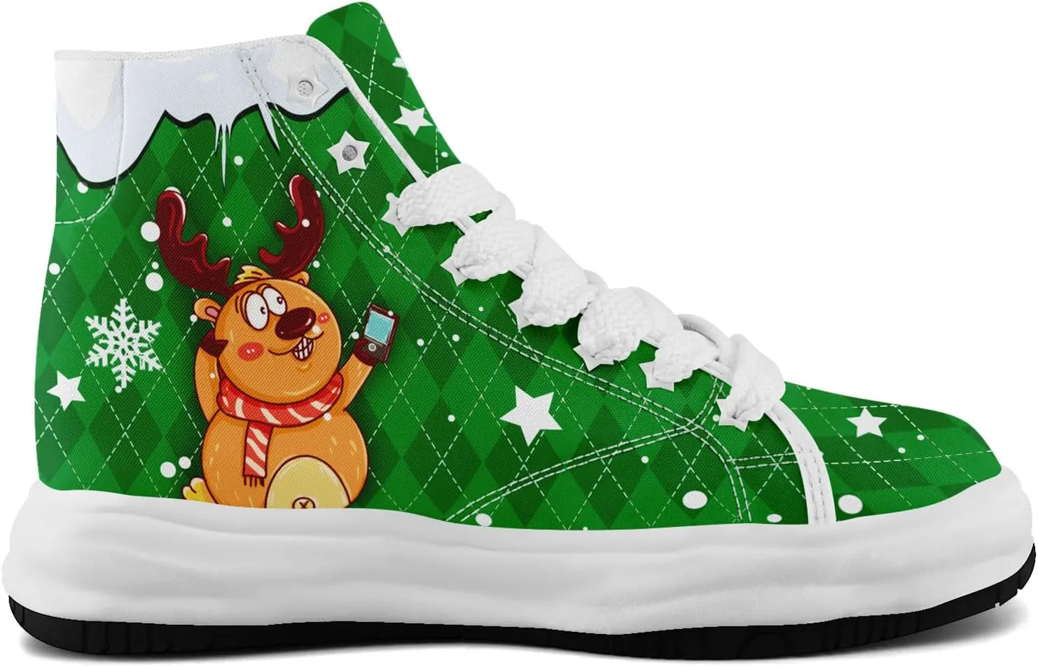 Santa-Themed High-Top Sneakers, Festive Footwear, Comfortable Lightweight Shoes for Men Women, Christmas Day
