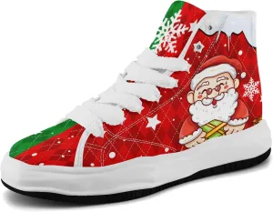 Santa-Themed High-Top Sneakers, Festive Footwear, Comfortable Lightweight Shoes for Men Women, Christmas Day