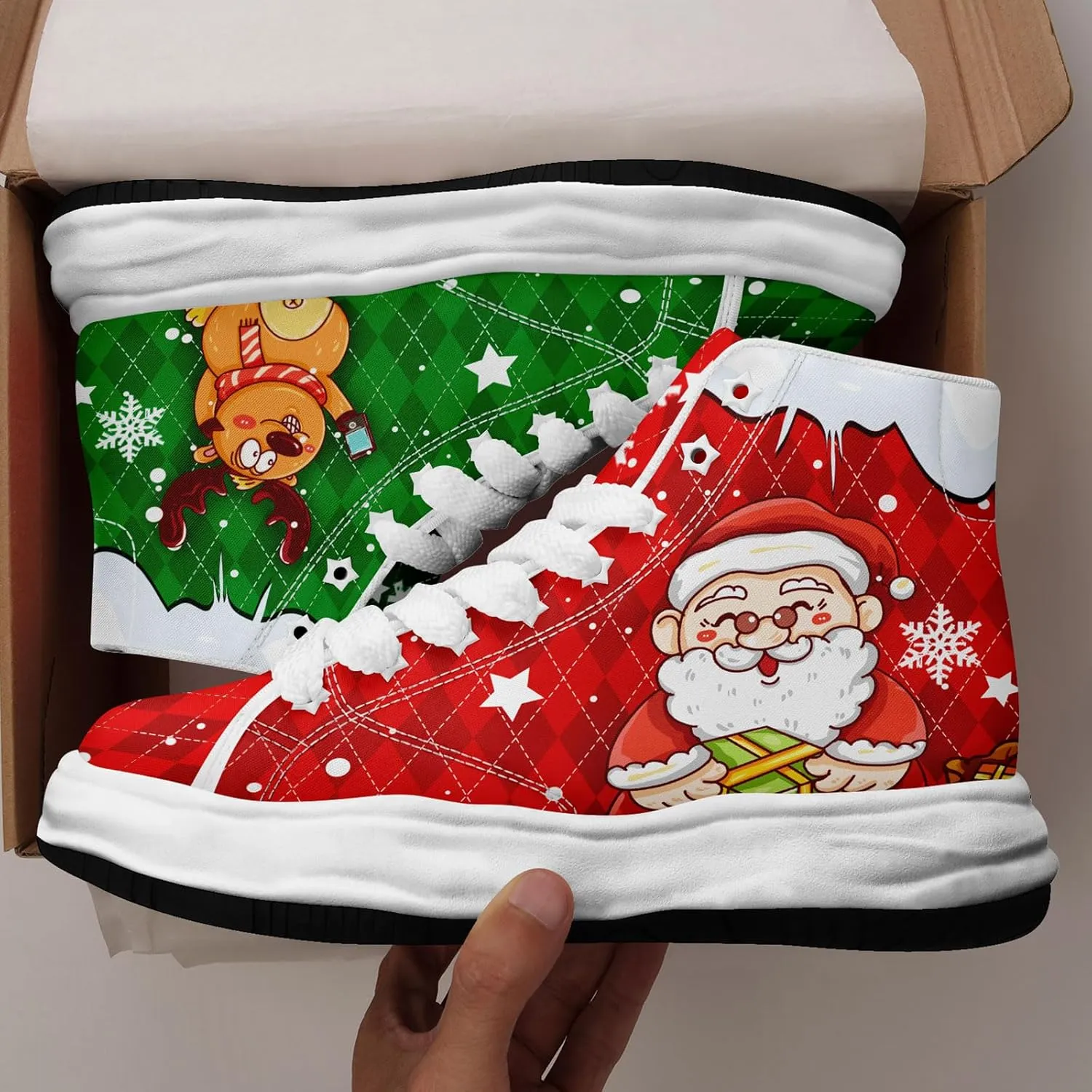 Santa-Themed High-Top Sneakers, Festive Footwear, Comfortable Lightweight Shoes for Men Women, Christmas Day