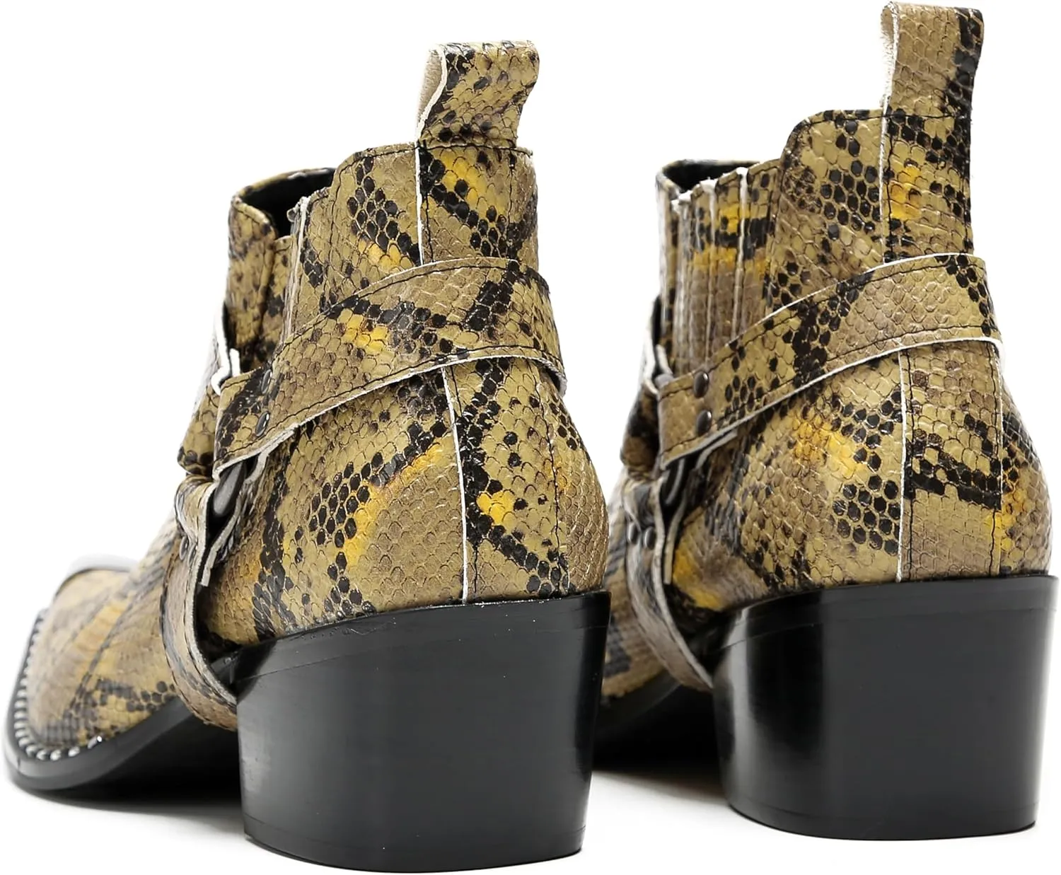 Santimon Chelsea Boots Men Casual Party Dress Genuine Leather Metal Pointed Toe Silp On Snake Print Cowboy Boots Fashion Buckle Ankle Western Boots for Men