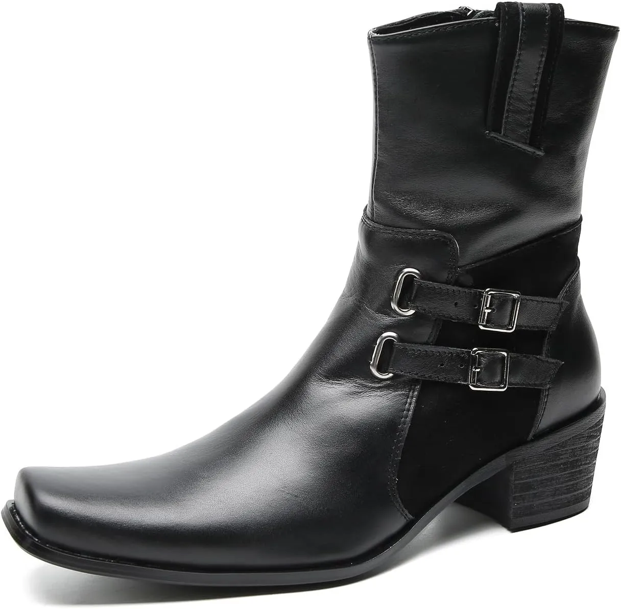 Santimon Cowboy Boots for Men Party Dress Casual Buttons Motorcycle Boots Fashion Western Chelsea High Top Boots for Mens