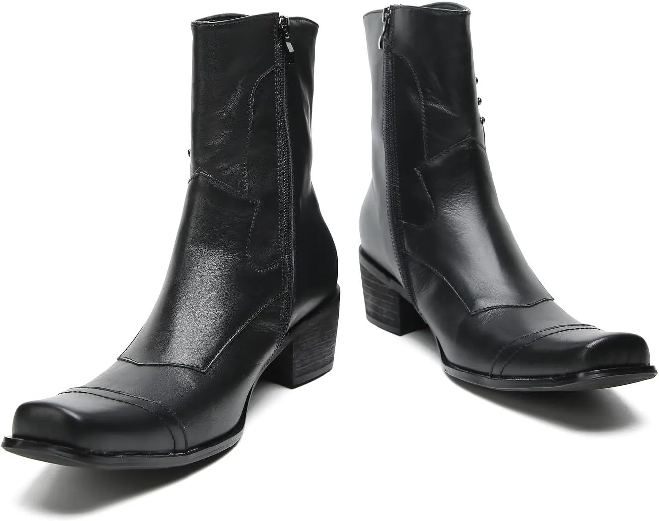 Santimon Cowboy Boots for Men Party Dress Casual Buttons Motorcycle Boots Fashion Western Chelsea High Top Boots for Mens