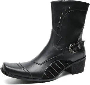 Santimon Cowboy Boots for Men Party Dress Casual Buttons Motorcycle Boots Fashion Western Chelsea High Top Boots for Mens