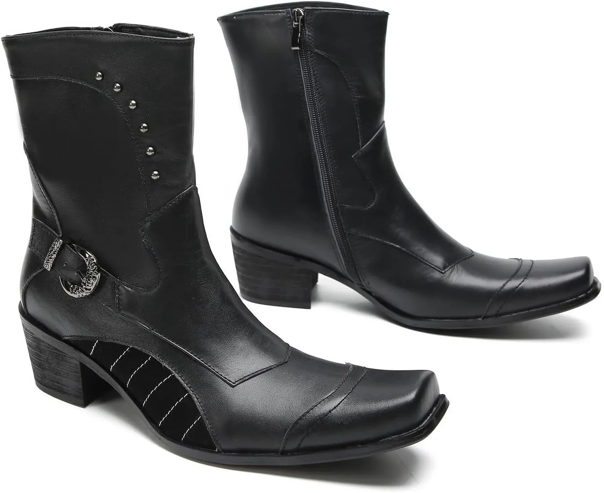 Santimon Cowboy Boots for Men Party Dress Casual Buttons Motorcycle Boots Fashion Western Chelsea High Top Boots for Mens