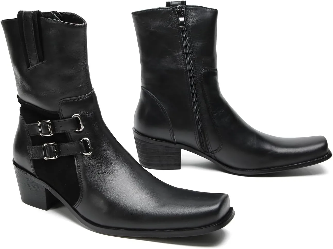 Santimon Cowboy Boots for Men Party Dress Casual Buttons Motorcycle Boots Fashion Western Chelsea High Top Boots for Mens