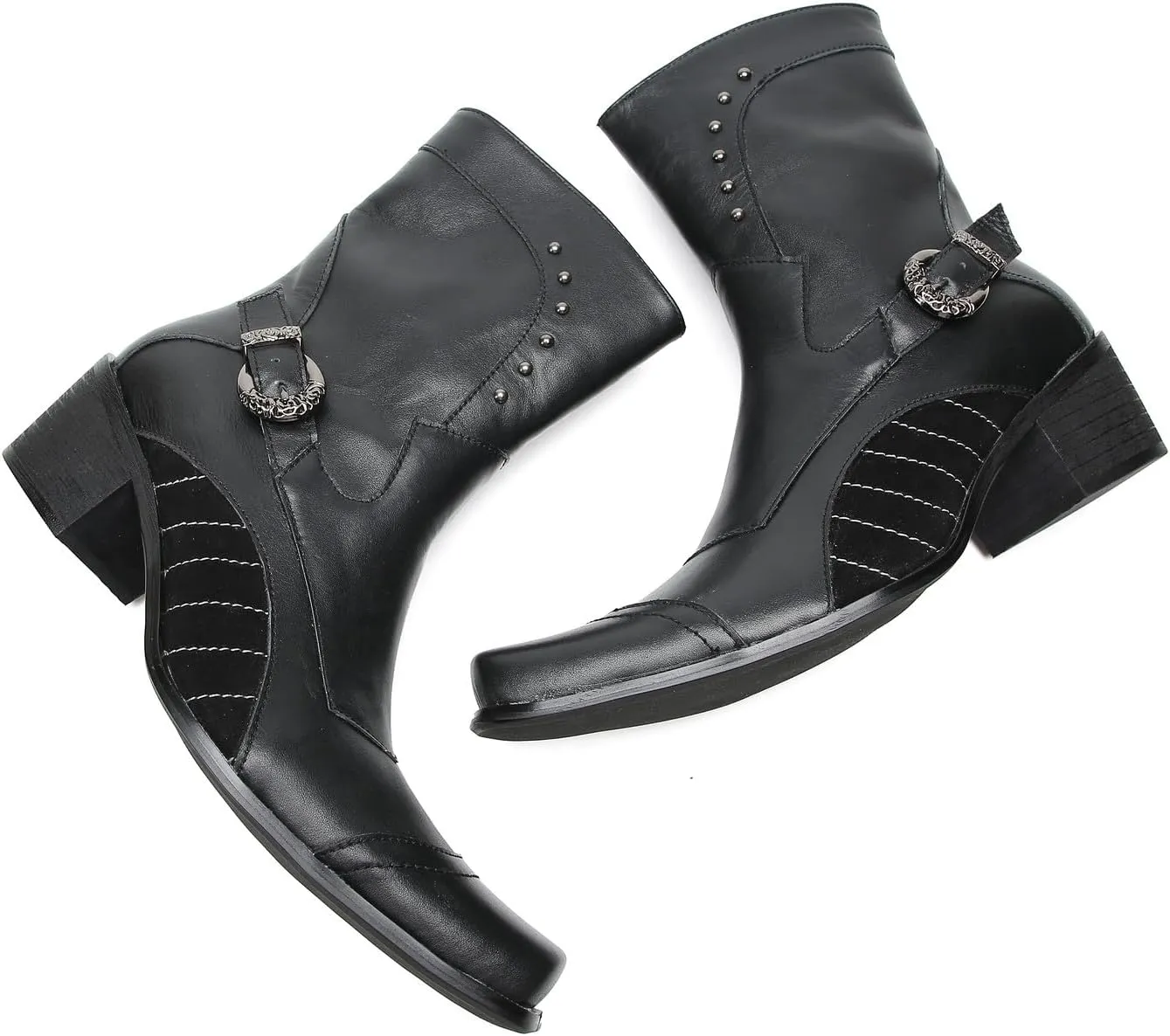 Santimon Cowboy Boots for Men Party Dress Casual Buttons Motorcycle Boots Fashion Western Chelsea High Top Boots for Mens